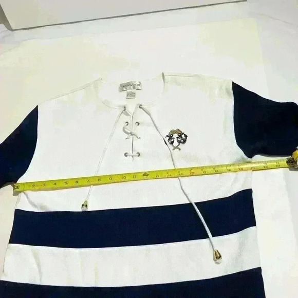 VICTORIA SPORT Vintage Sweater Top Sweatshirt Drawstring Striped Crest Classic - Picture 5 of 13